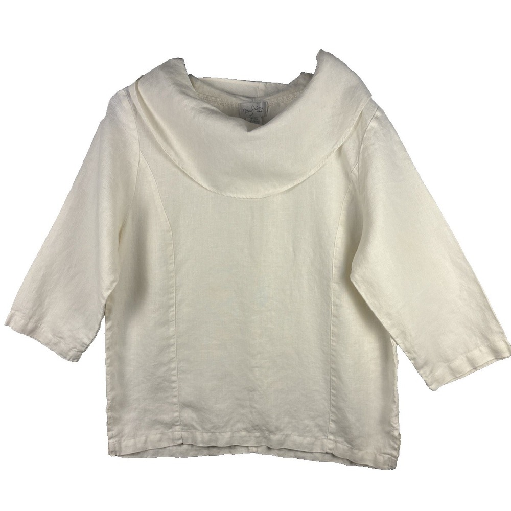 Mosaic USA Tunic Top Women M Ivory Linen  3/4 Sleeve Lagenlook Minimal‎  Beach